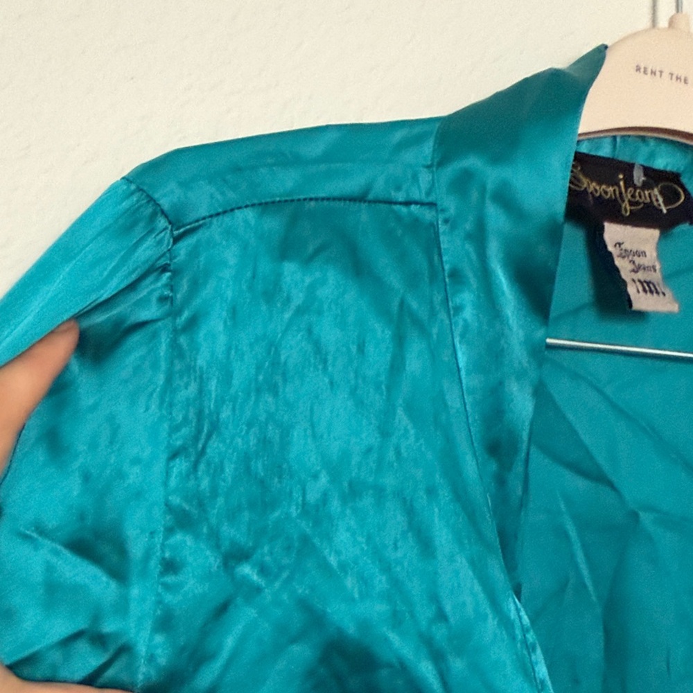 Vintage teal wrap top fur‎ cuffs - Picture 2 of 4